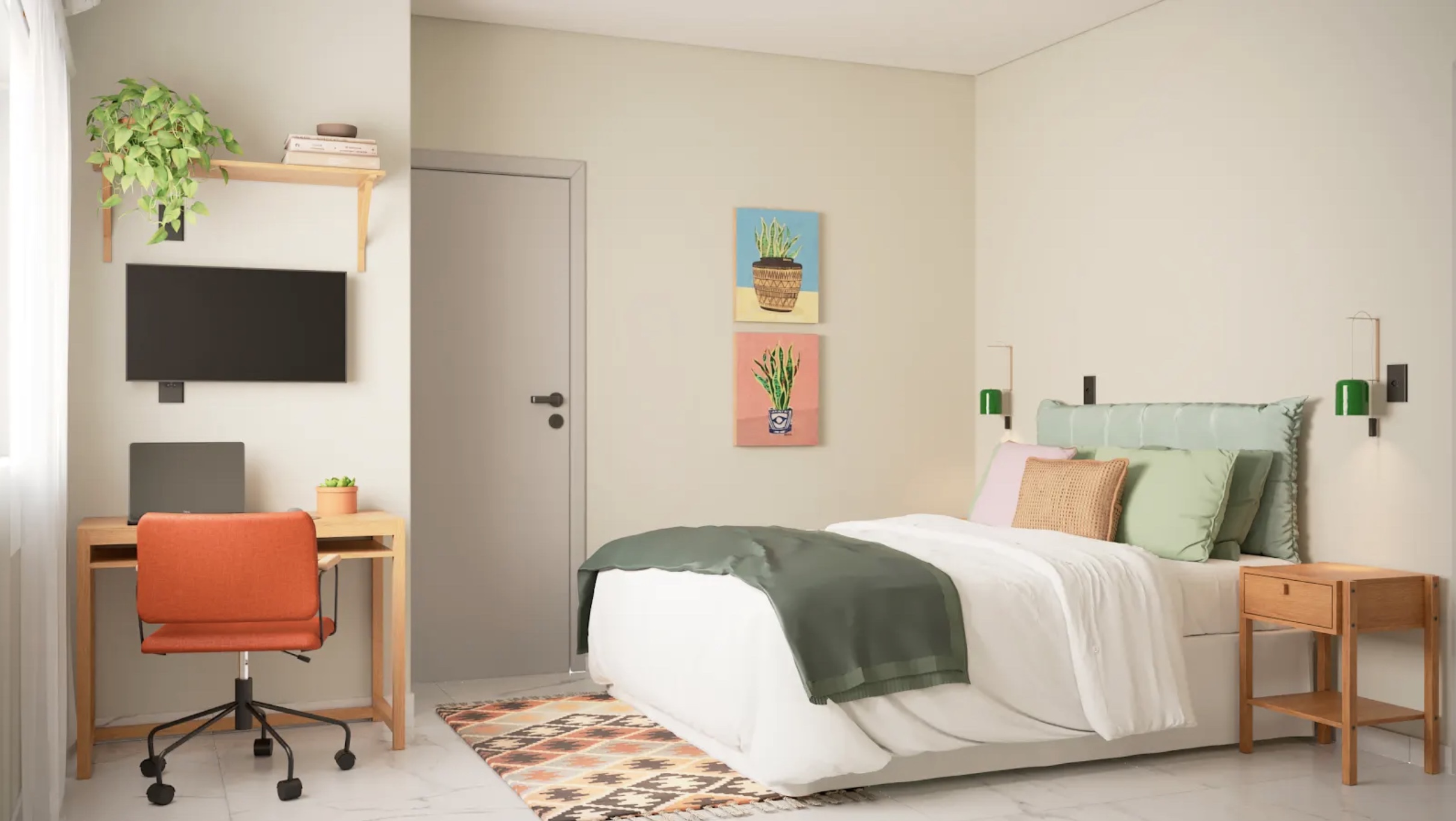 quarto iluminado com luminária para quarto