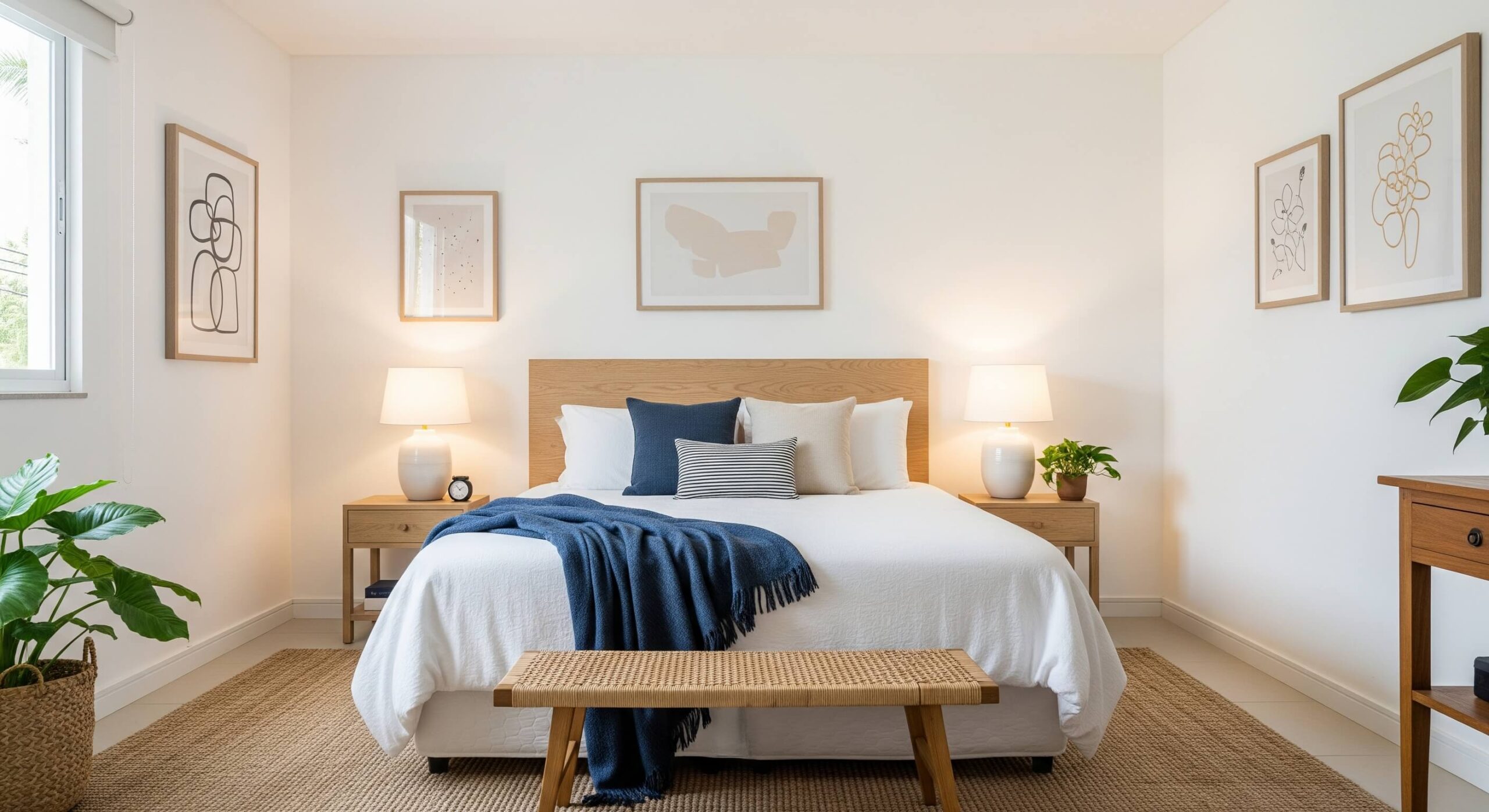 quarto de casal com luminária na cabeceira